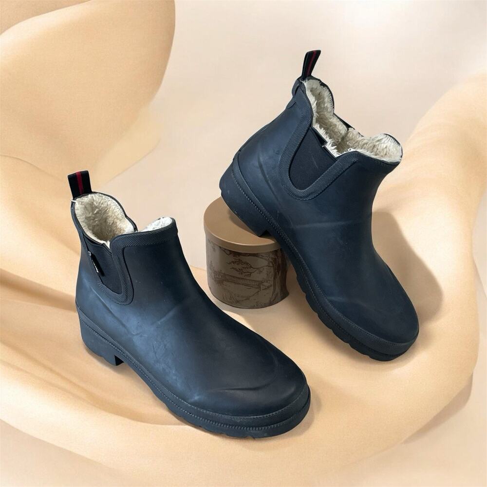 Tretorn Women's Size7 Lina Chelsea Rain Boots Black Rubber FAUX Fur Lined